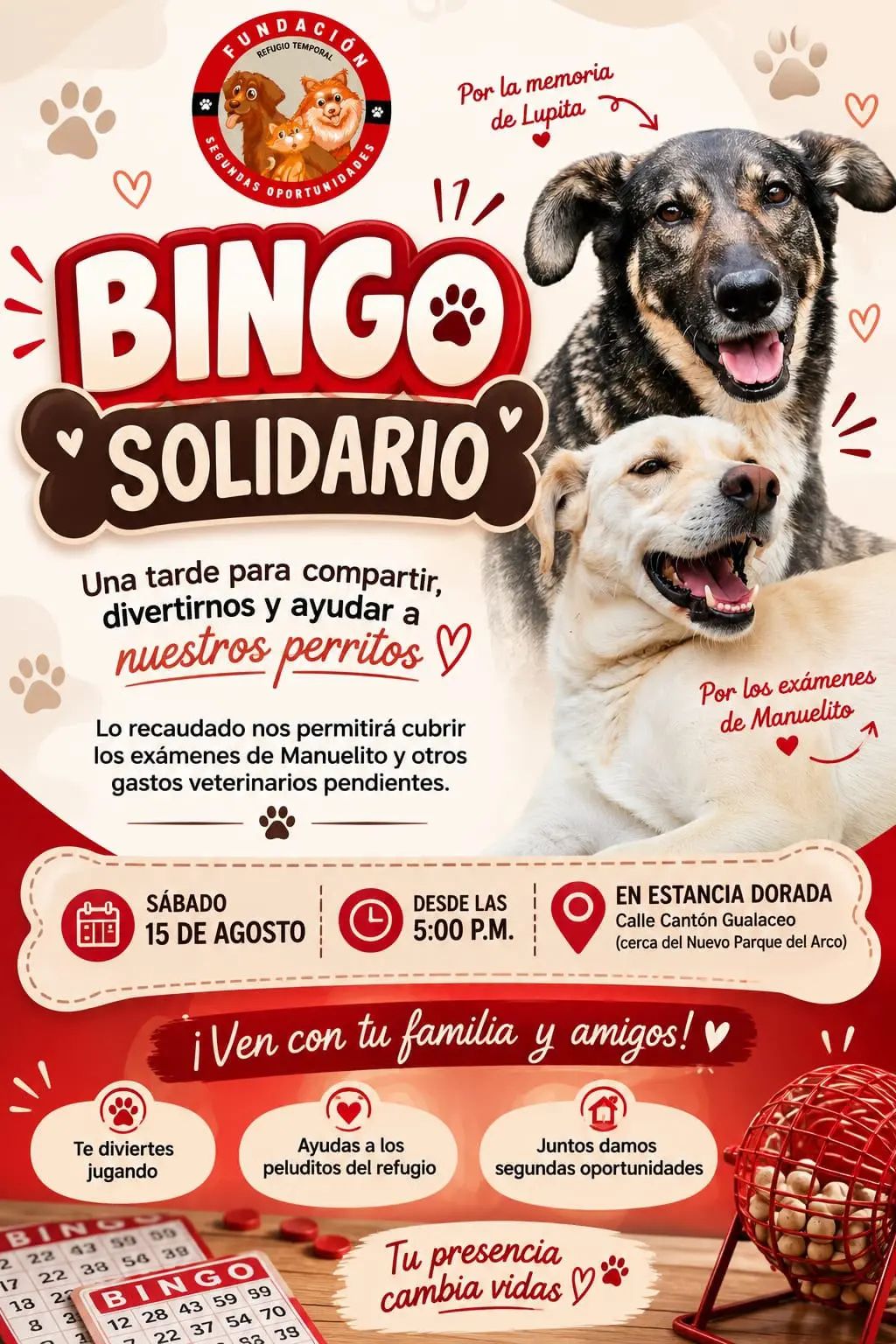 Saturday bingo, $5 for all-night play, proceeds go to help shelter dogs