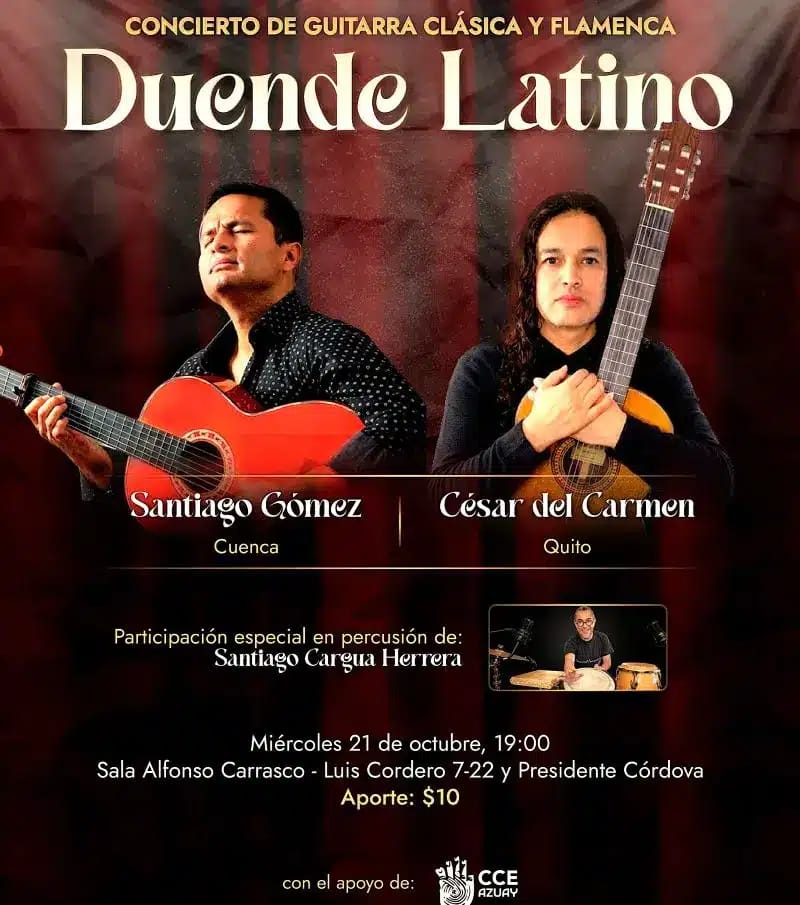 Exclusive guitar concert by Duende Latino, Wednesday, 7 PM, featuring Cuenca’s Santiago Gomez